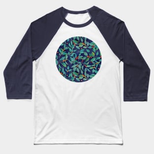 Leaves + Berries in Navy Blue, Teal & Tangerine Baseball T-Shirt